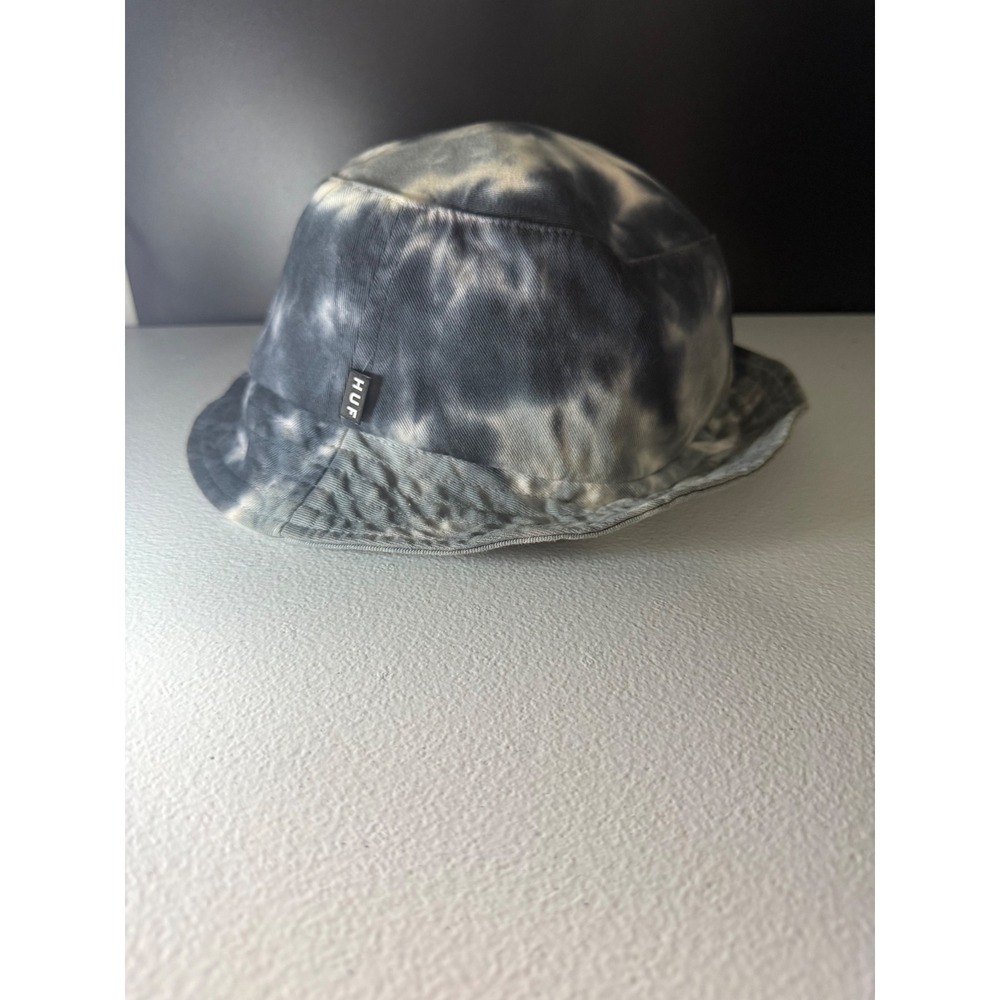 HUF Worldwide Tie Dye Bucket Hat Grey Blue White Streetwear Skate Sun Hat L/XL